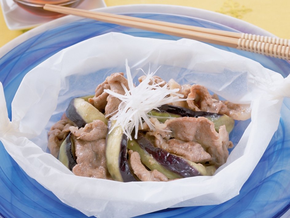 なすと豚肉の重ね蒸し
